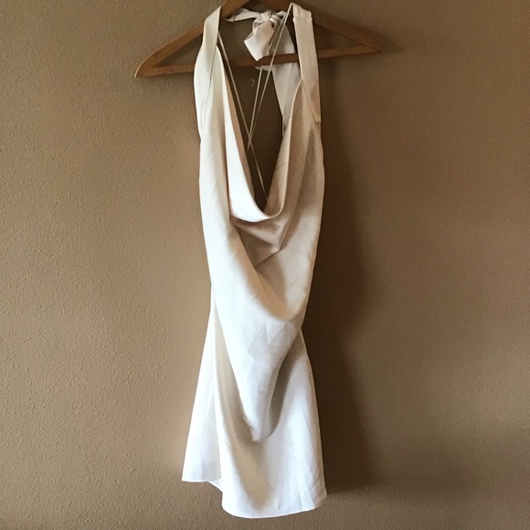 NWT Urban Outfitters Chloe Ivory Satin Halter Dress (L) - Picture 2 of 6